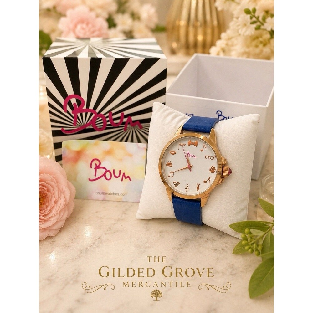 Boum Paris Blue Strap Watch Rose Gold Tone Novelty Dial Women’s NIB